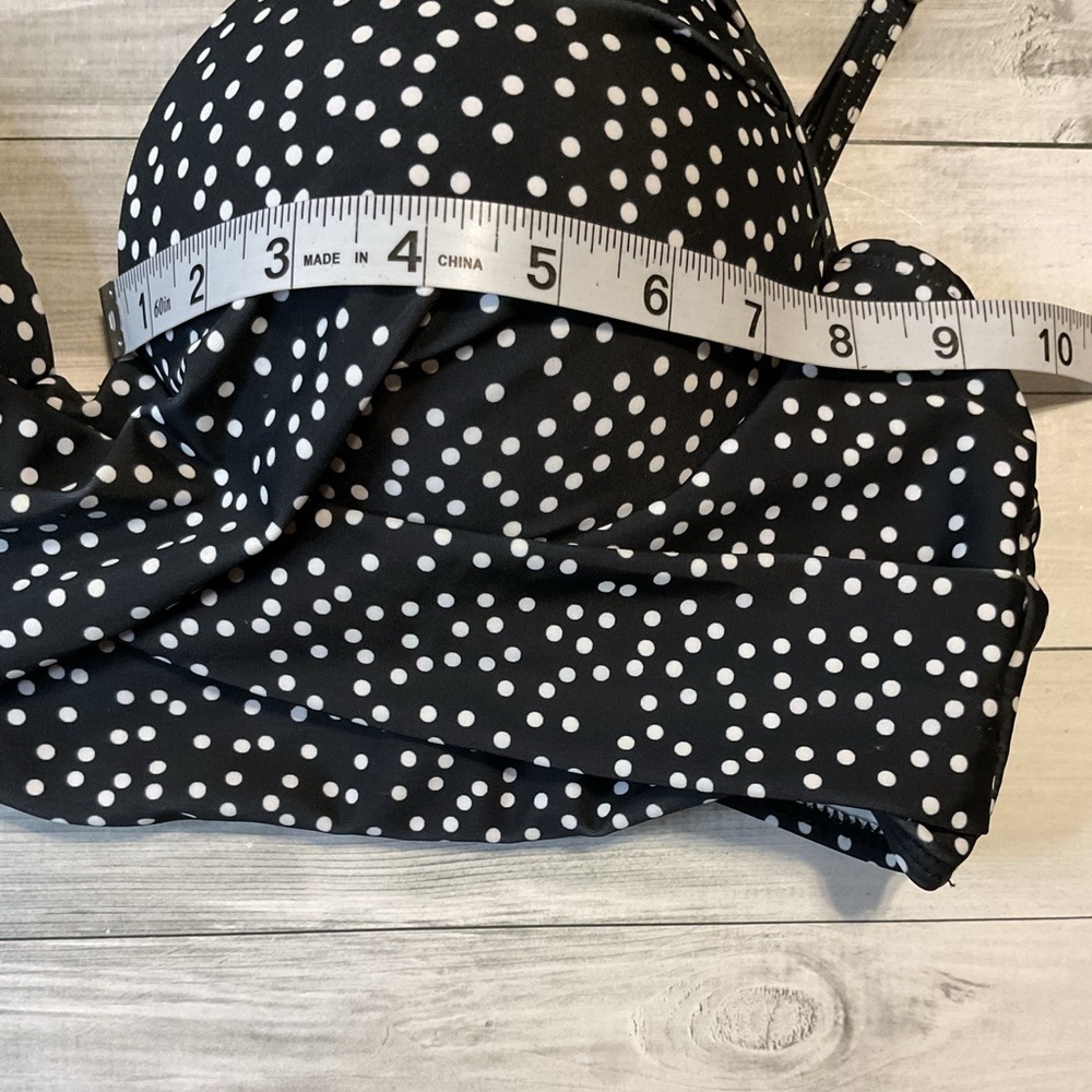 Black and White Polka Dot Crop Top tankini swim top wrap bikini - Picture 6 of 8